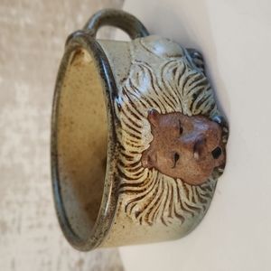 Vintage 1970's John Buck Gempo Pottery "Mighty" Lion Handled Soup Mug H 2"x W 4"